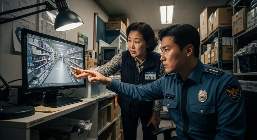 부평구 매장 CCTV 영상을 확인하는 경찰